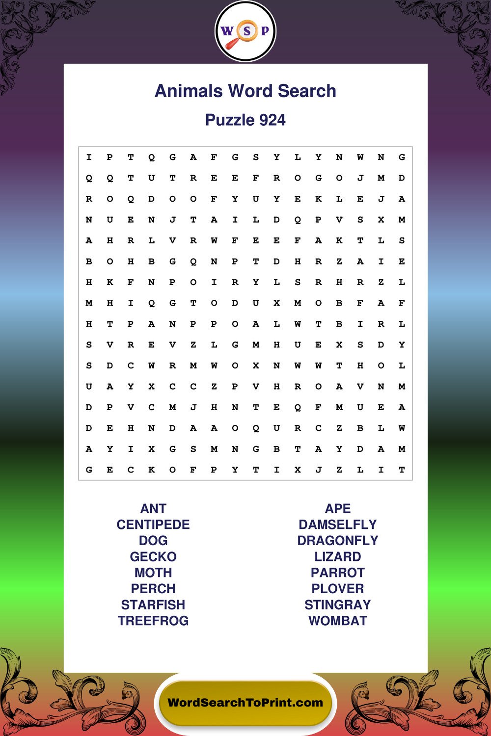Animals Word Search Puzzle 924