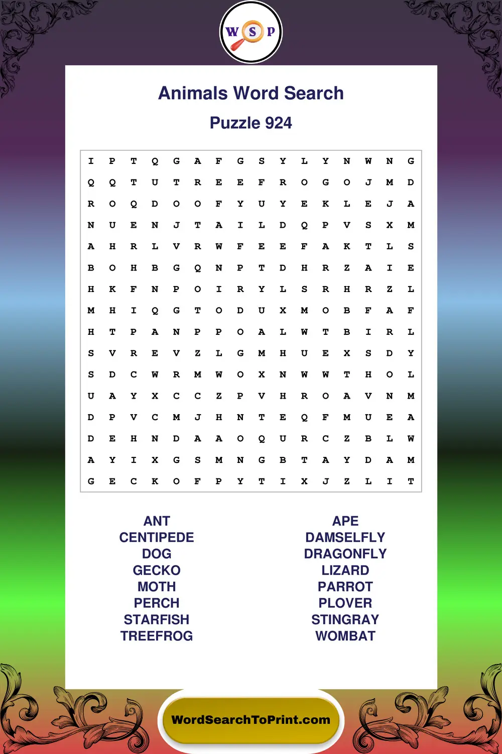 Animals Word Search Puzzle 924