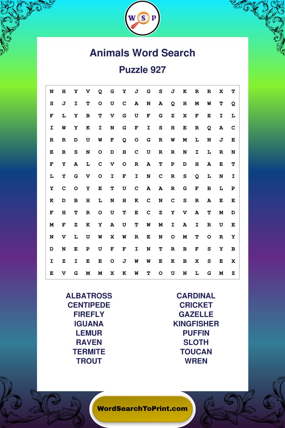 Animals Word Search Puzzle 927