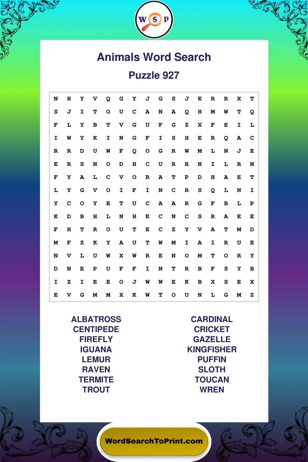 Animals Word Search Puzzle 927