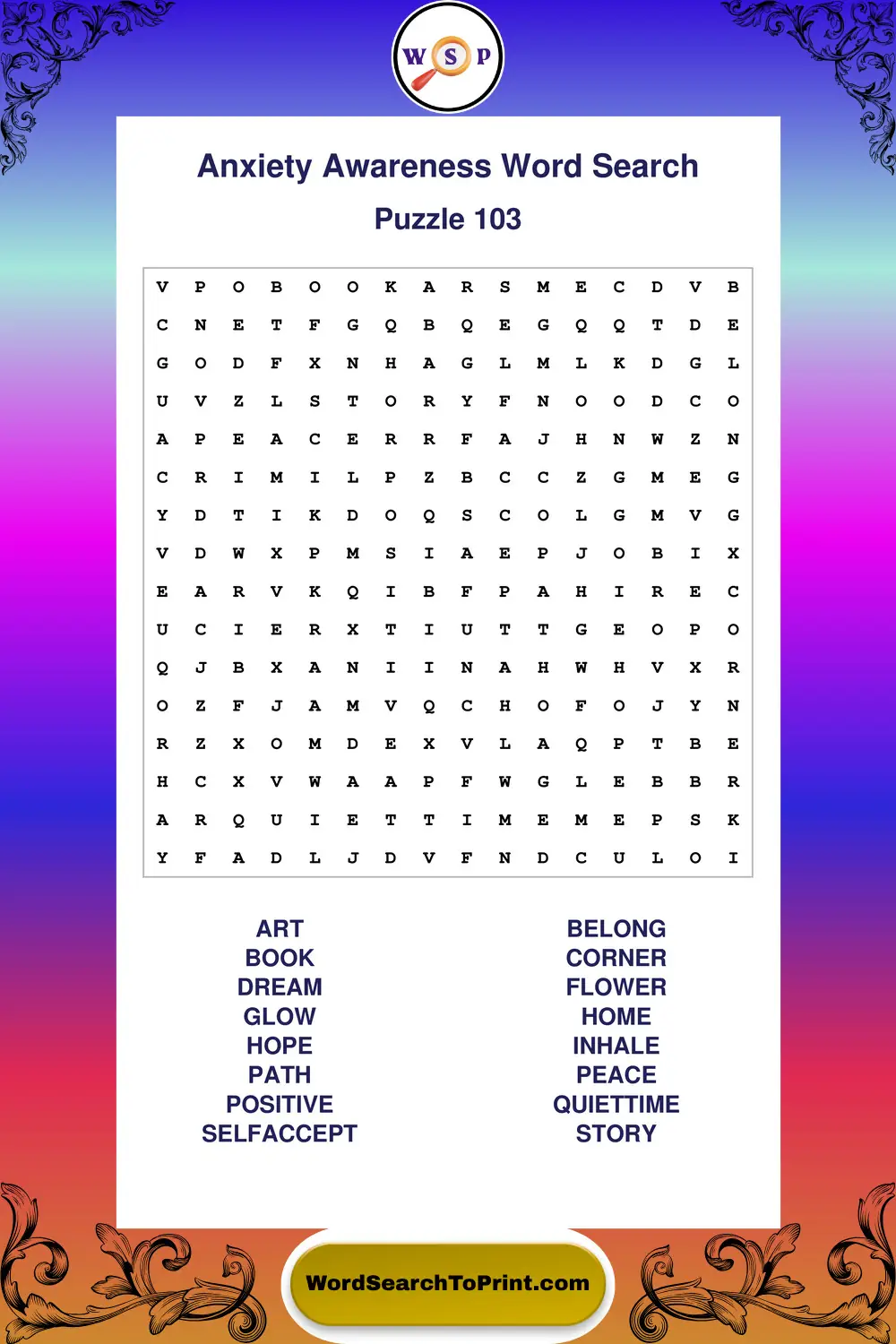 Anxiety Awareness Word Search Puzzle 103