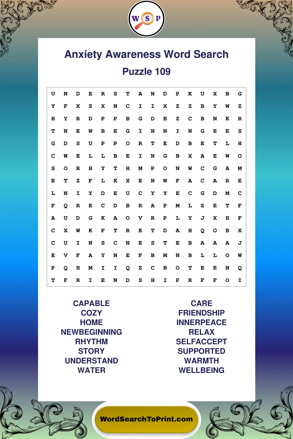 Anxiety Awareness Word Search Puzzle 109