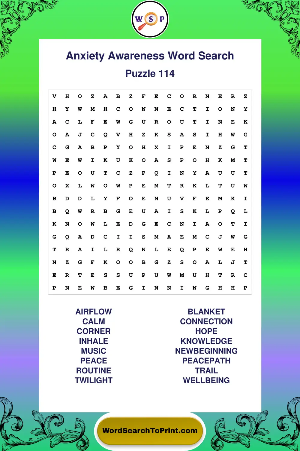 Anxiety Awareness Word Search Puzzle 114