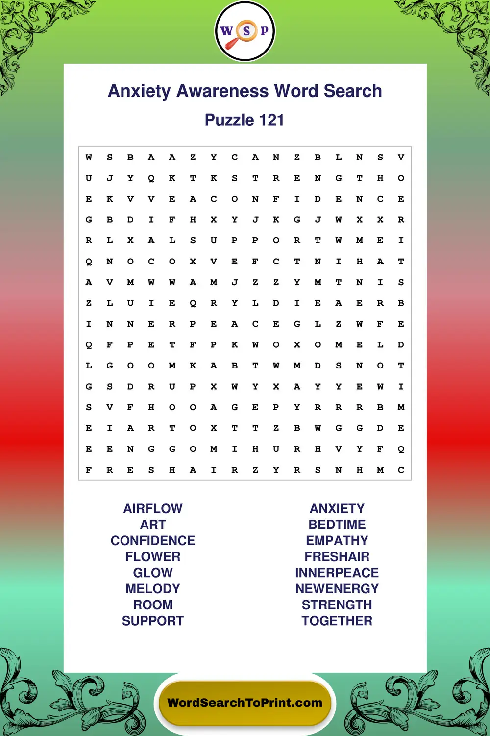 Anxiety Awareness Word Search Puzzle 121