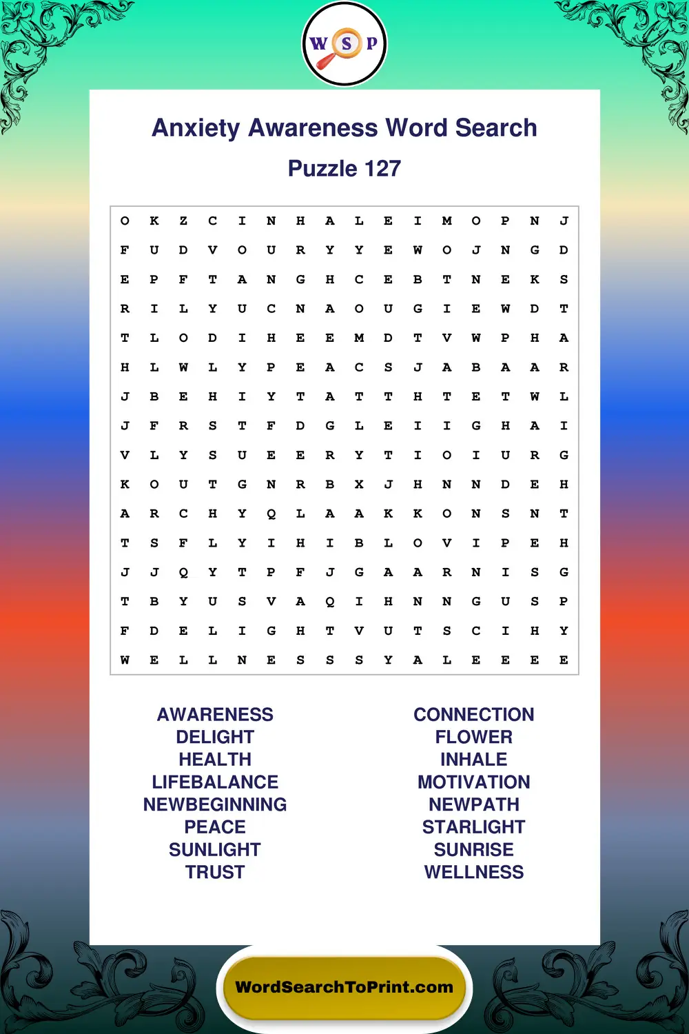 Anxiety Awareness Word Search Puzzle 127