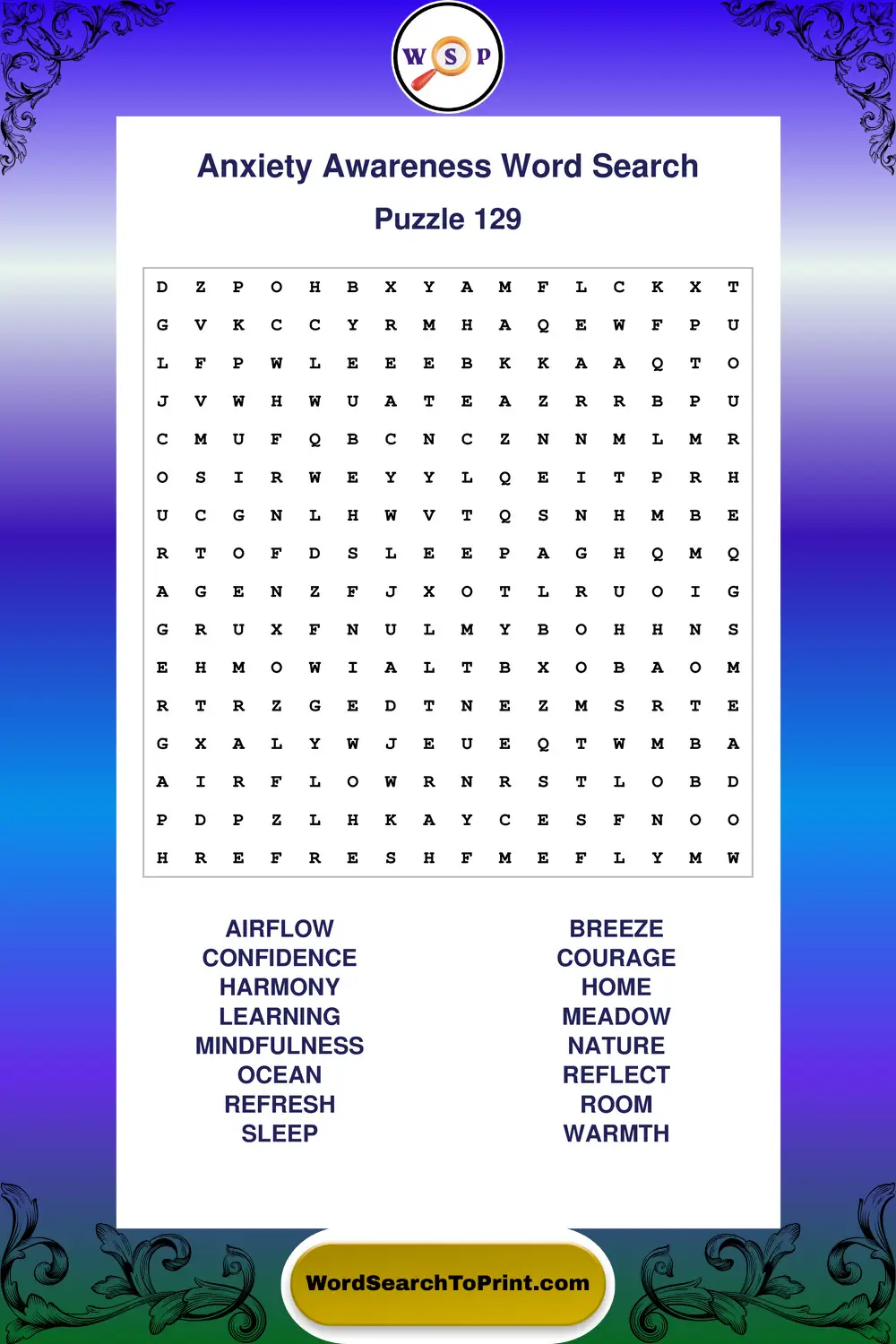Anxiety Awareness Word Search Puzzle 129