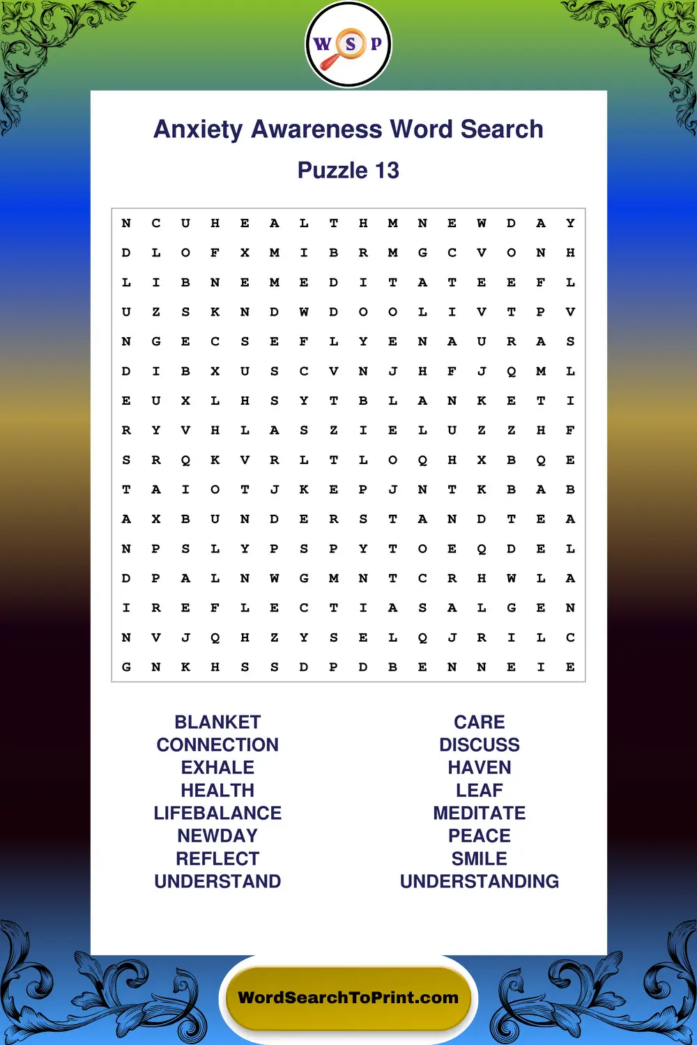 Anxiety Awareness Word Search Puzzle 13