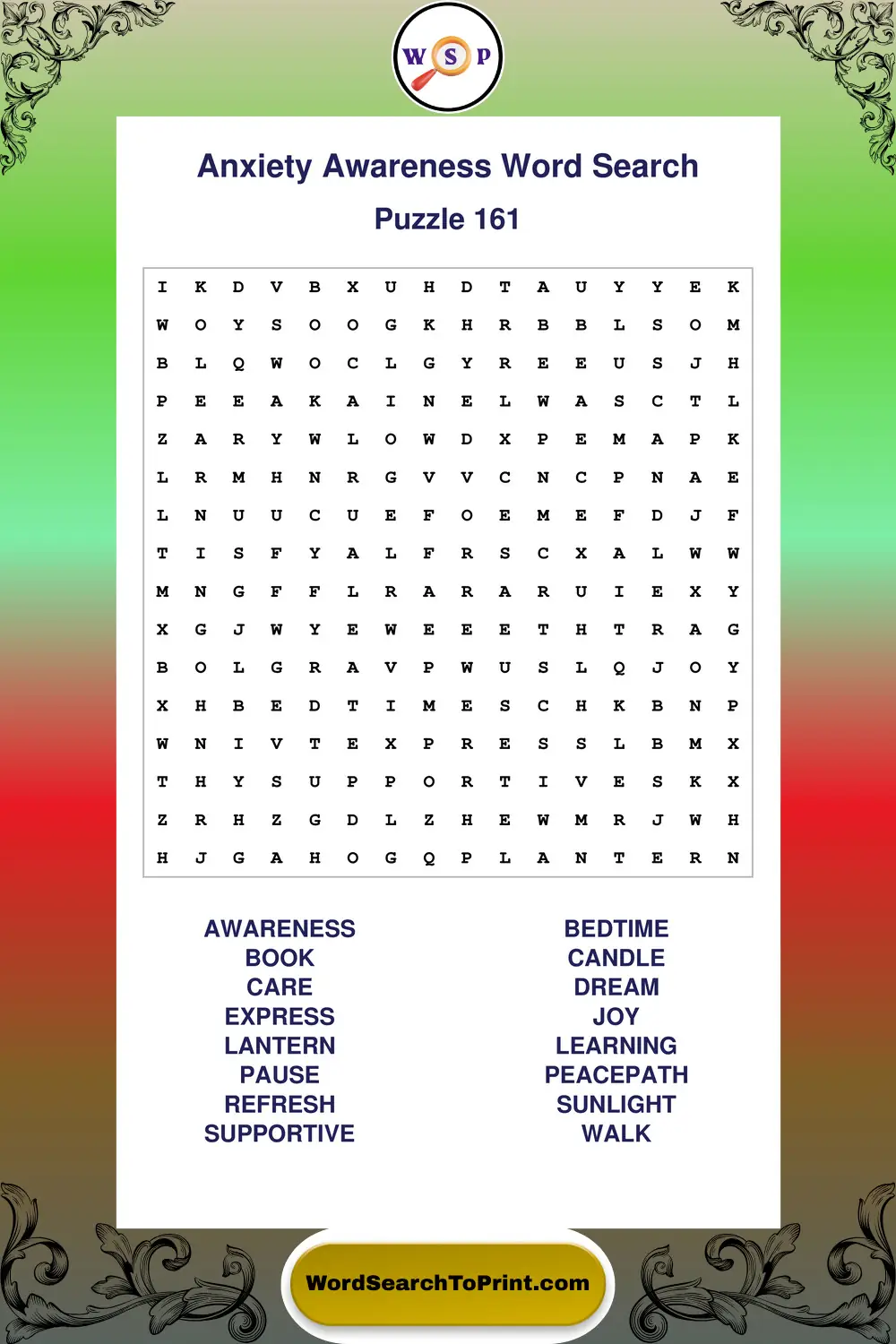 Anxiety Awareness Word Search Puzzle 161