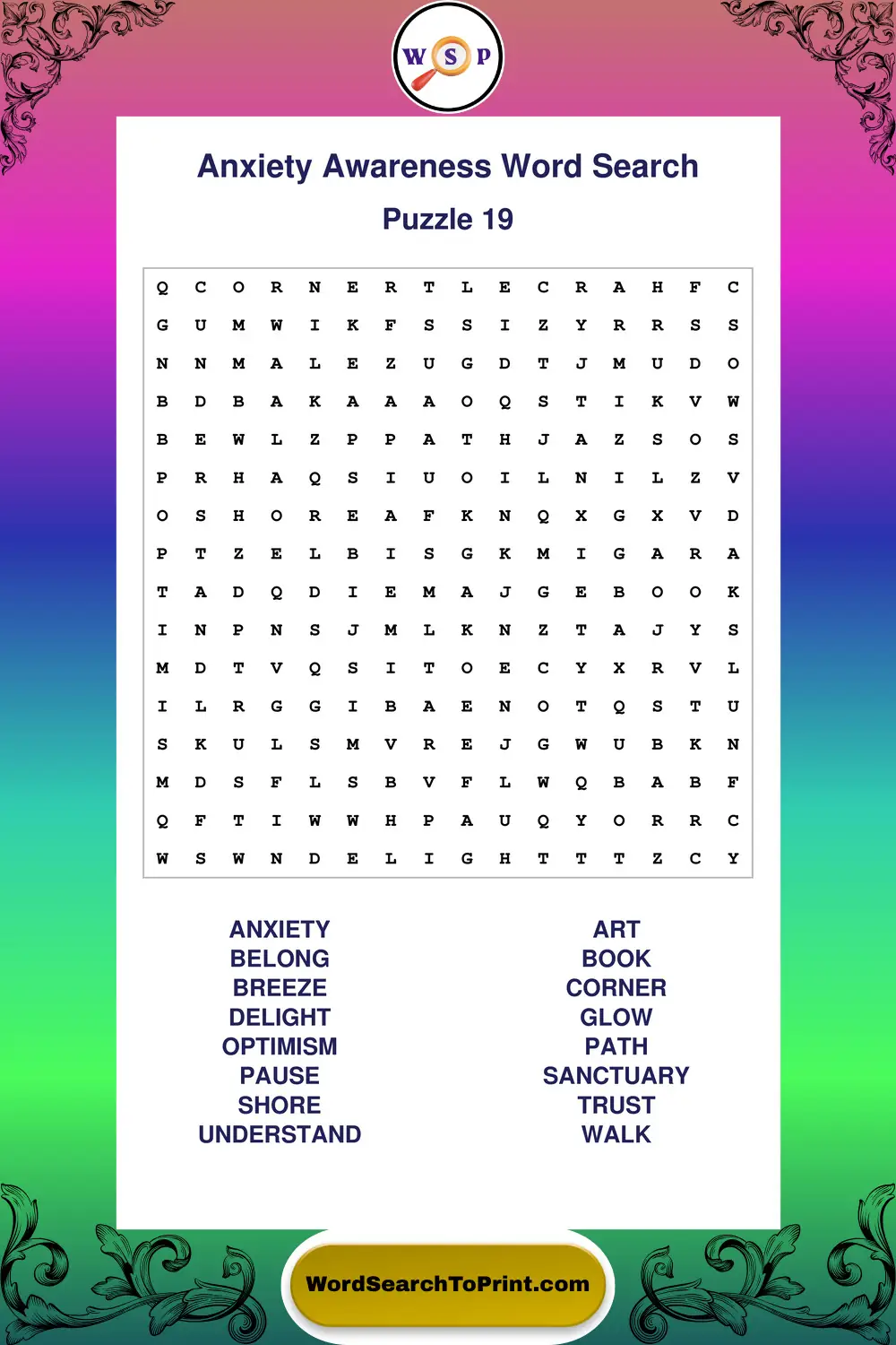 Anxiety Awareness Word Search Puzzle 19