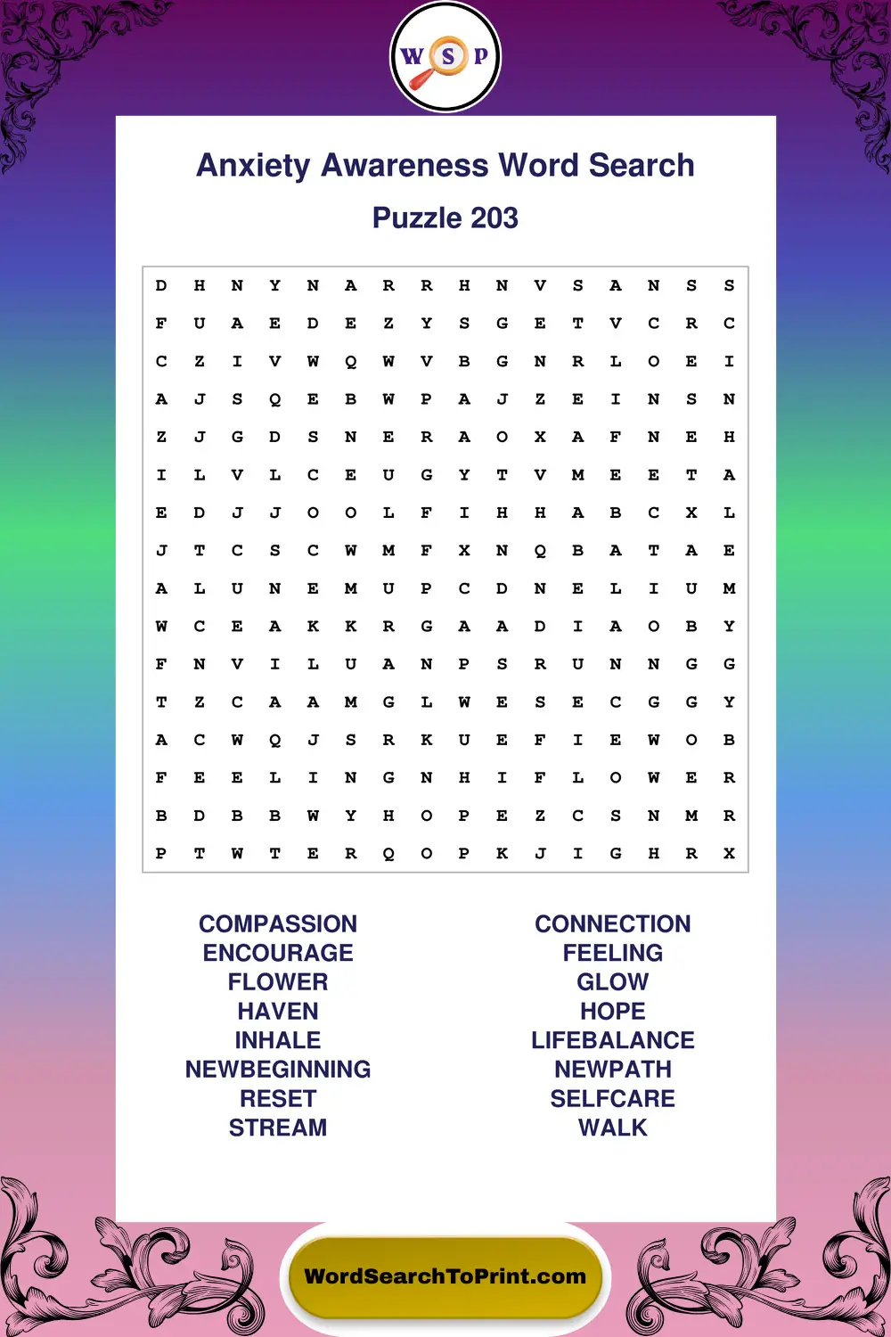 Anxiety Awareness Word Search Puzzle 203