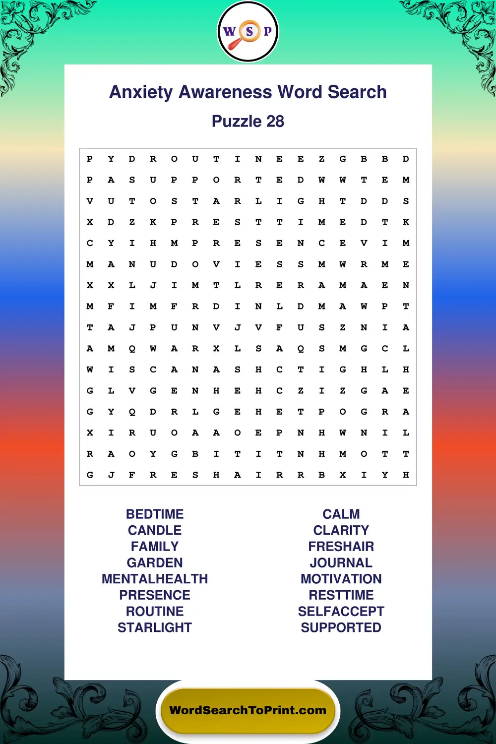 Anxiety Awareness Word Search Puzzle 28
