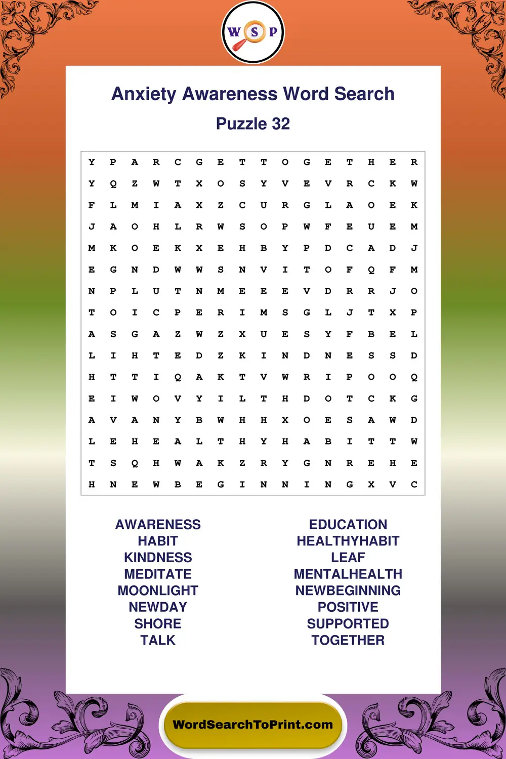 Anxiety Awareness Word Search Puzzle 32