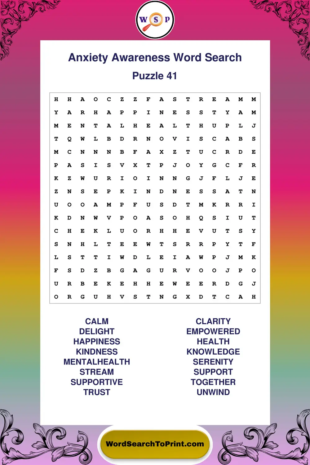 Anxiety Awareness Word Search Puzzle 41