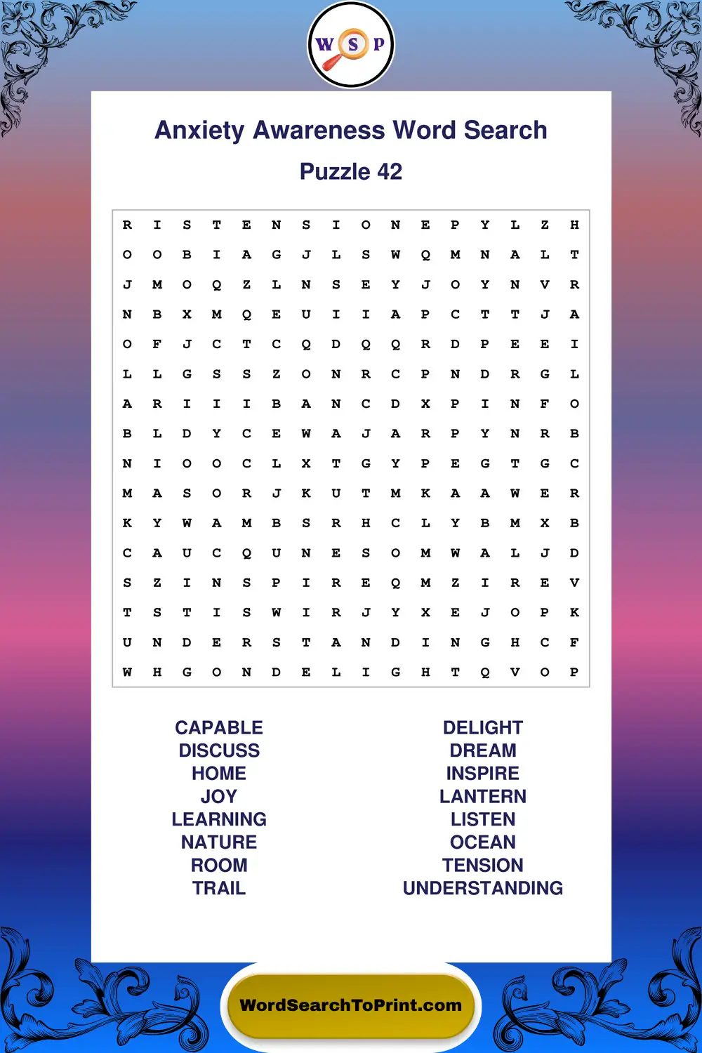 Anxiety Awareness Word Search Puzzle 42