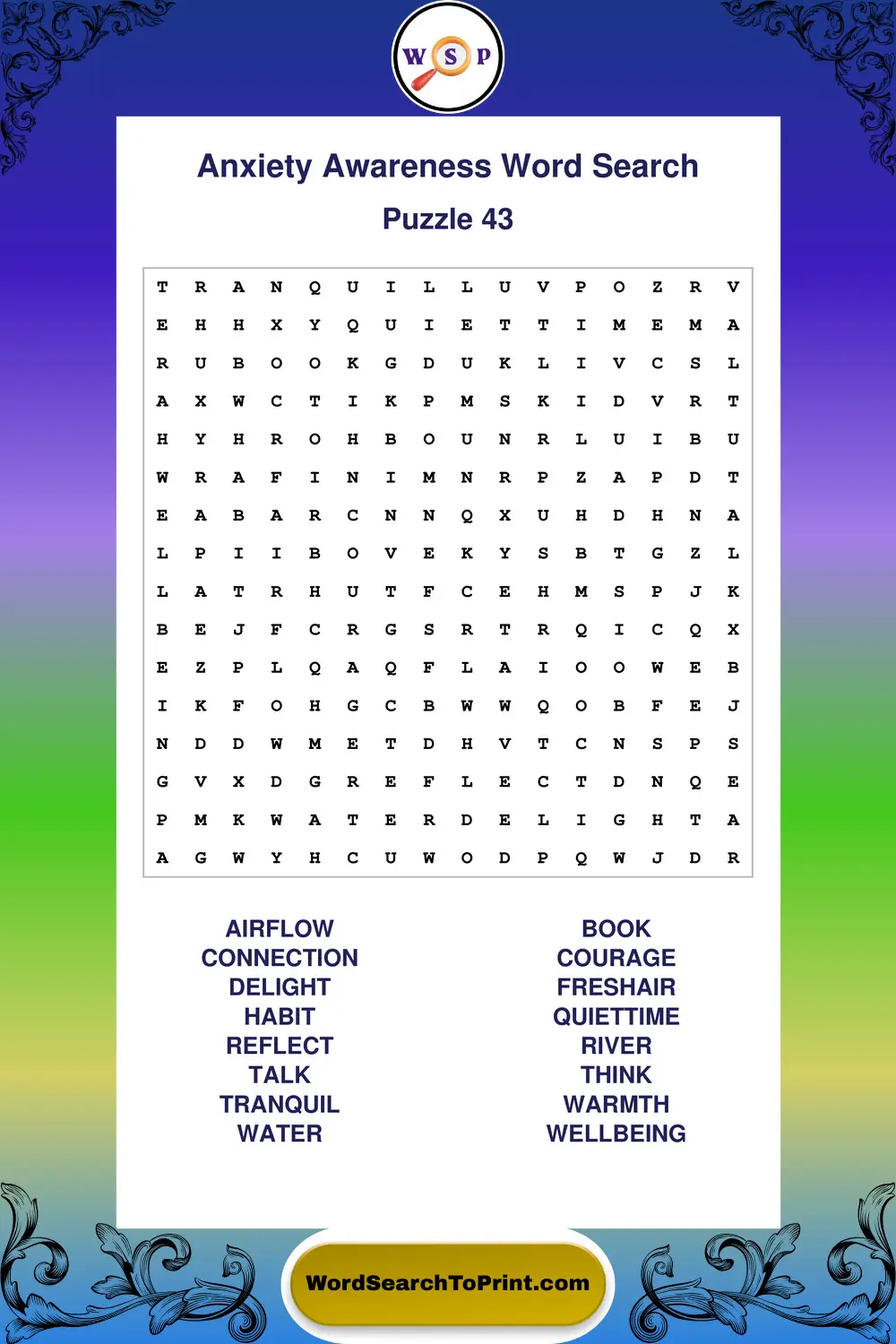 Anxiety Awareness Word Search Puzzle 43