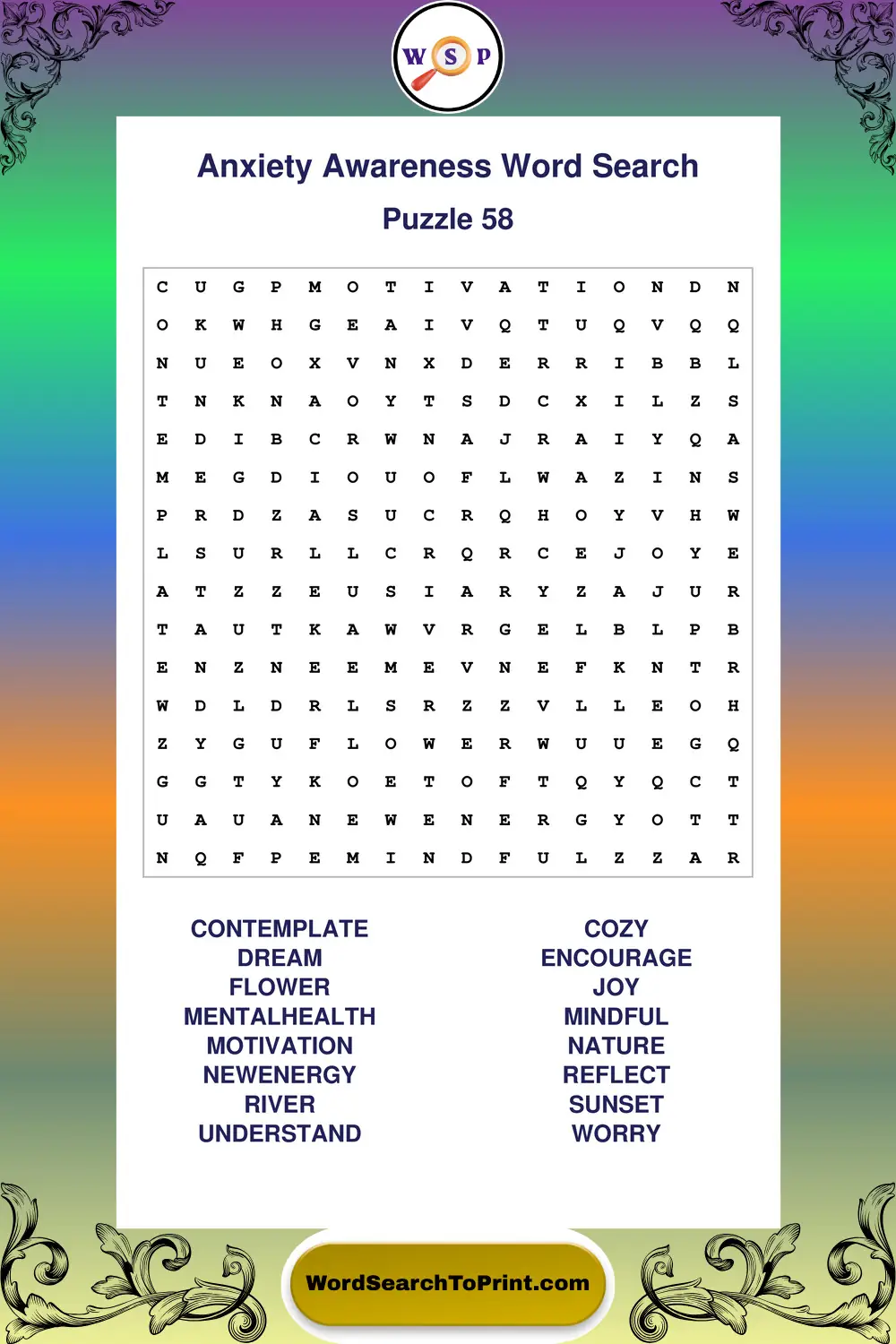Anxiety Awareness Word Search Puzzle 58