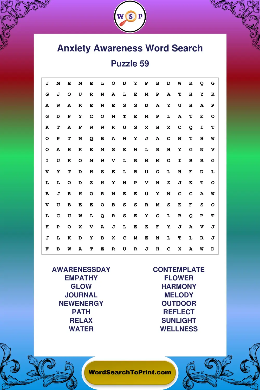 Anxiety Awareness Word Search Puzzle 59
