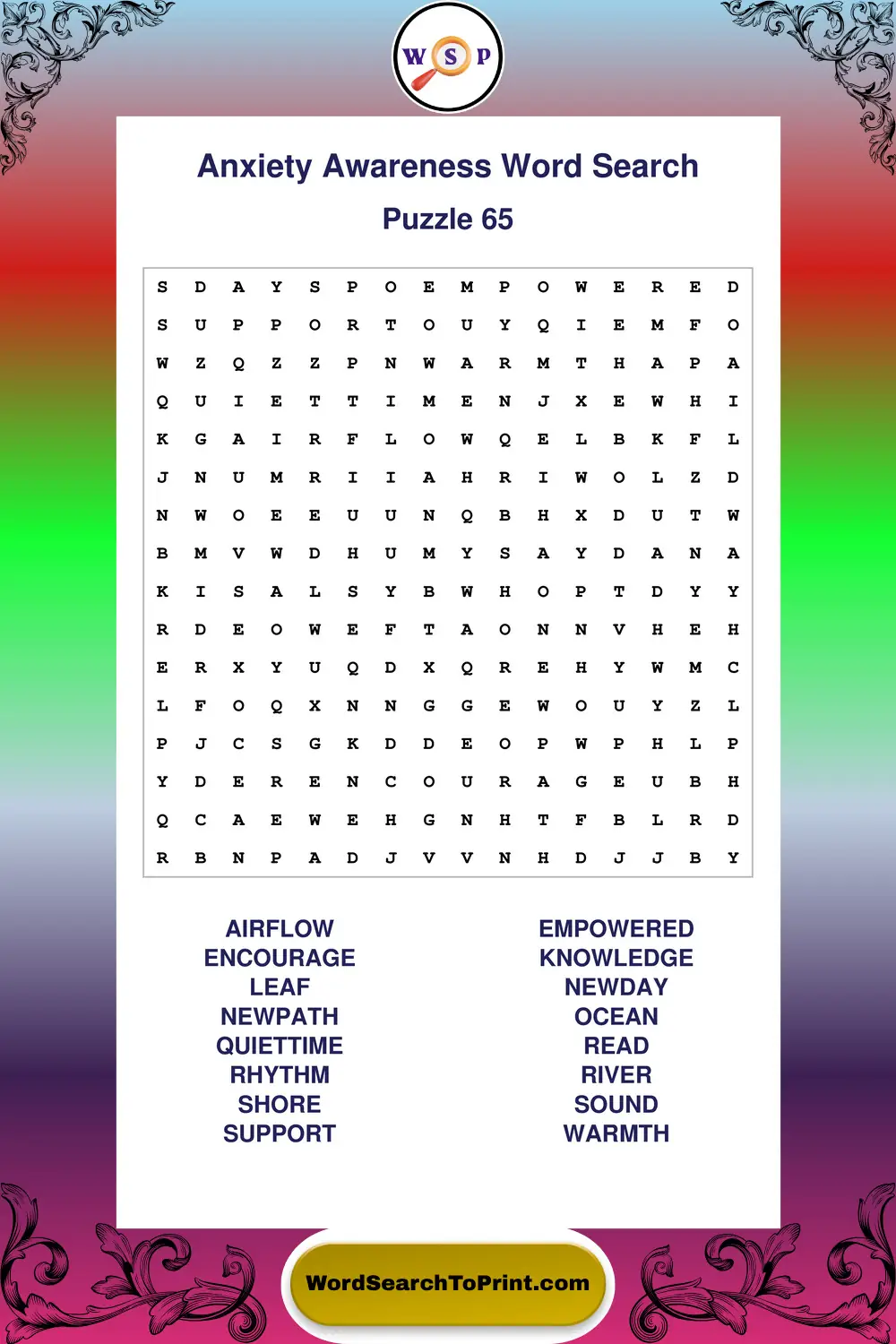Anxiety Awareness Word Search Puzzle 65
