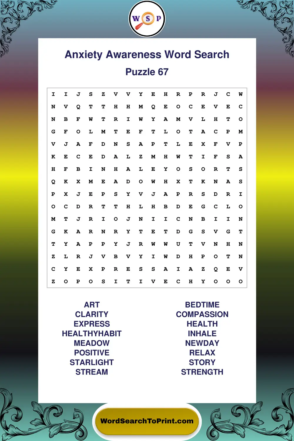 Anxiety Awareness Word Search Puzzle 67