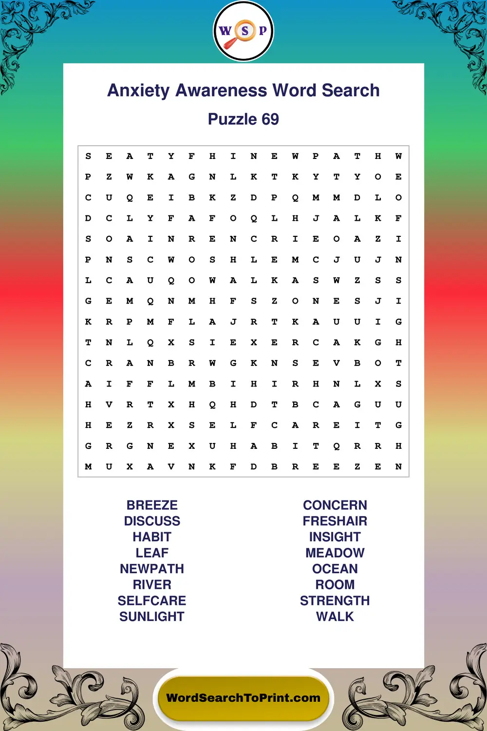 Anxiety Awareness Word Search Puzzle 69