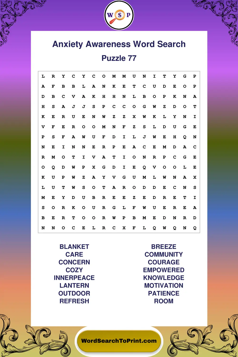 Anxiety Awareness Word Search Puzzle 77