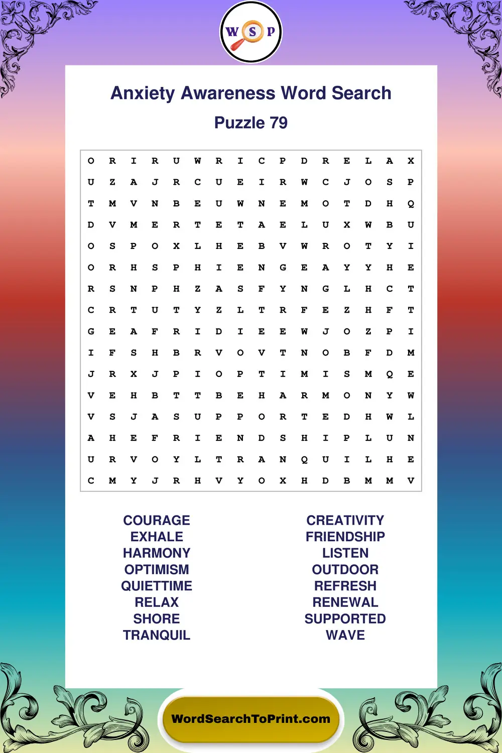 Anxiety Awareness Word Search Puzzle 79