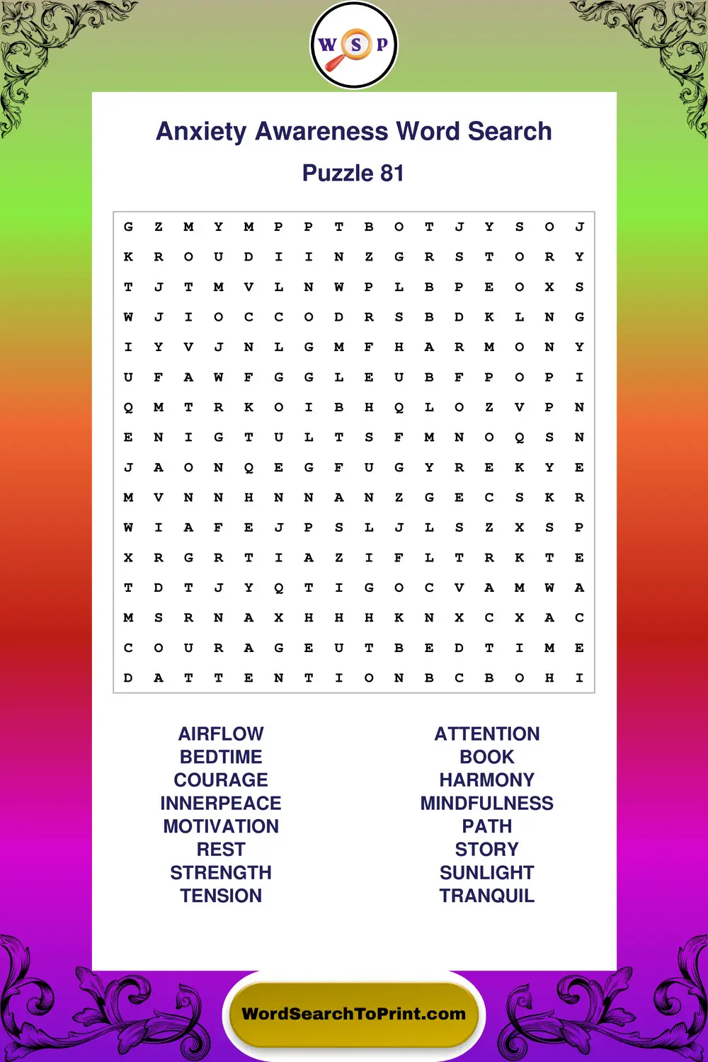 Anxiety Awareness Word Search Puzzle 81