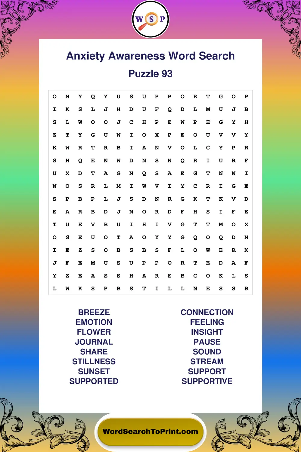 Anxiety Awareness Word Search Puzzle 93