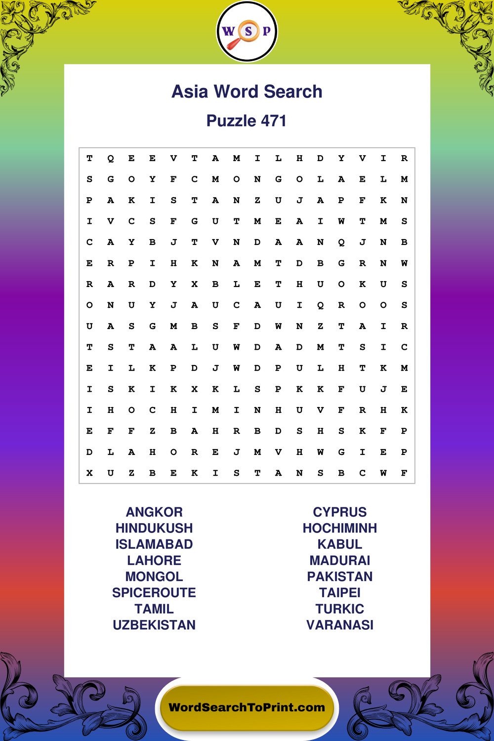 Asia Word Search Puzzle 471