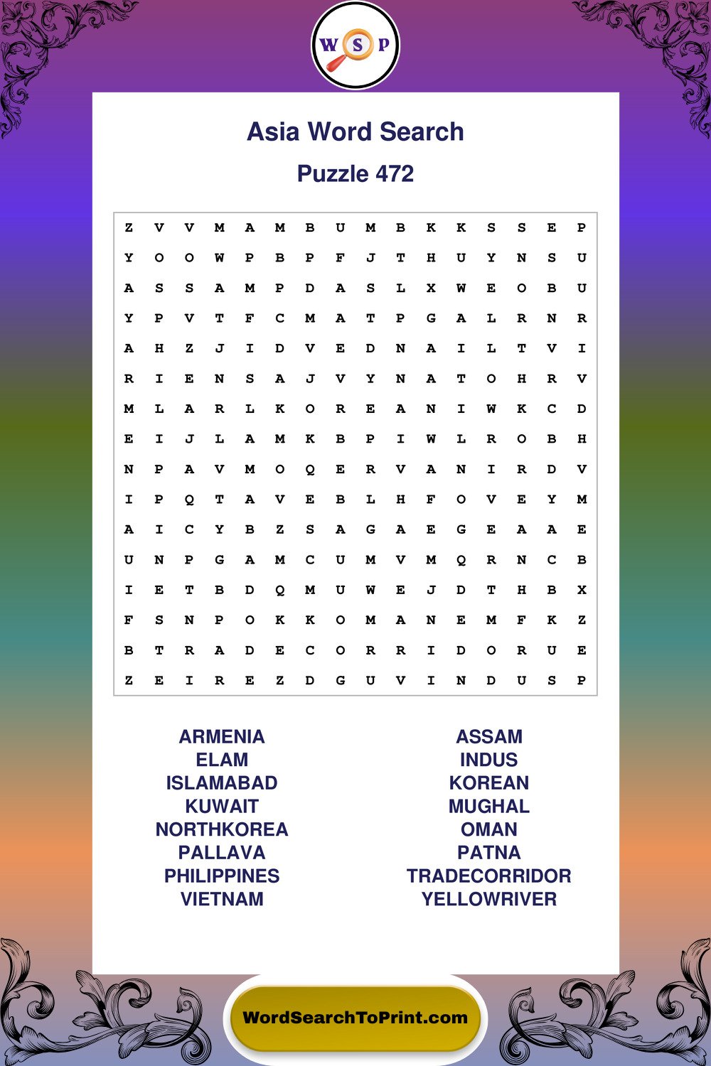 Asia Word Search Puzzle 472