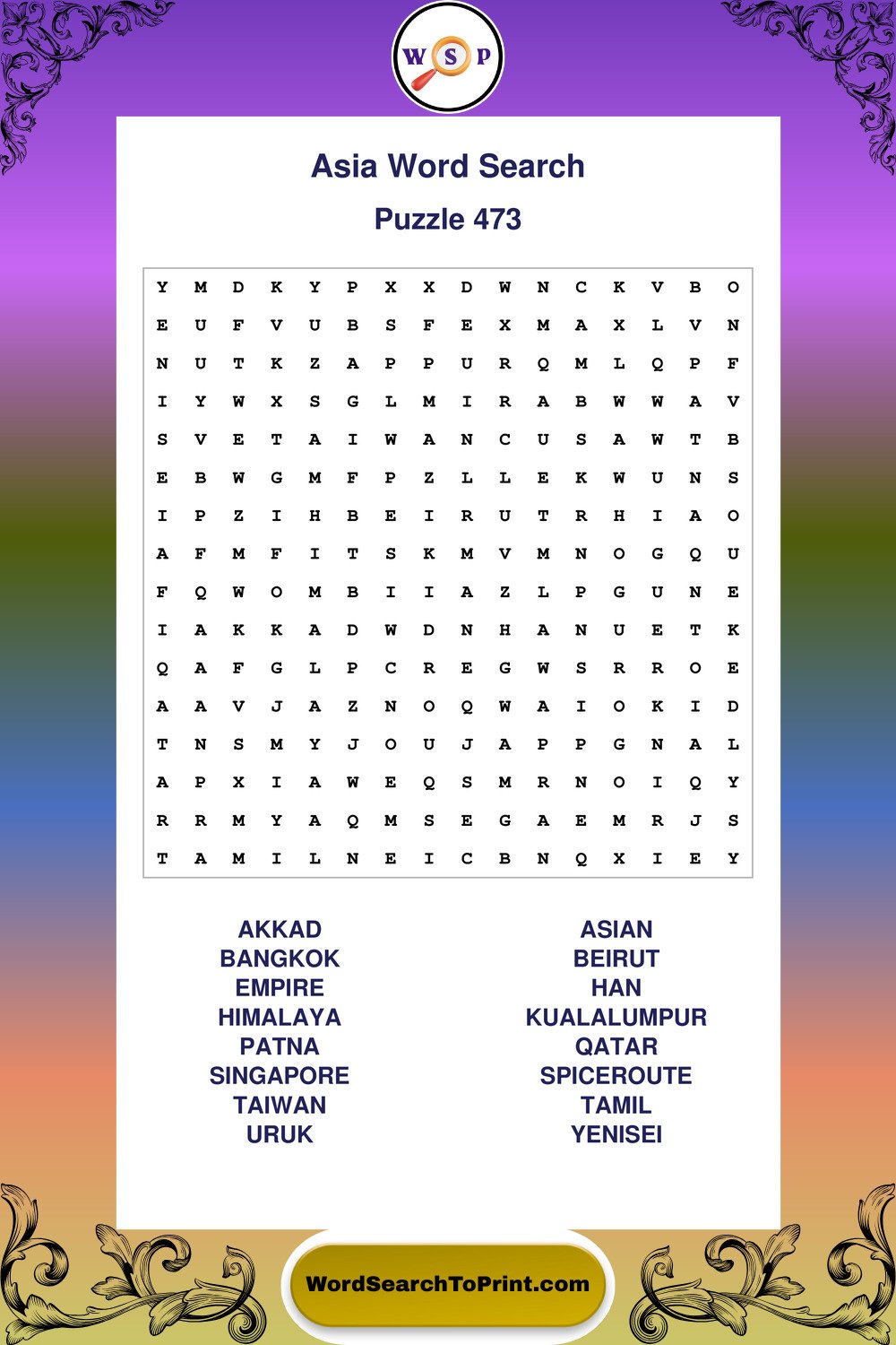 Asia Word Search Puzzle 473