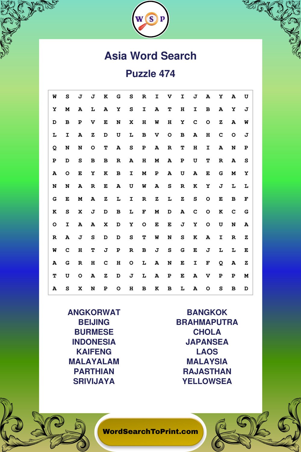 Asia Word Search Puzzle 474