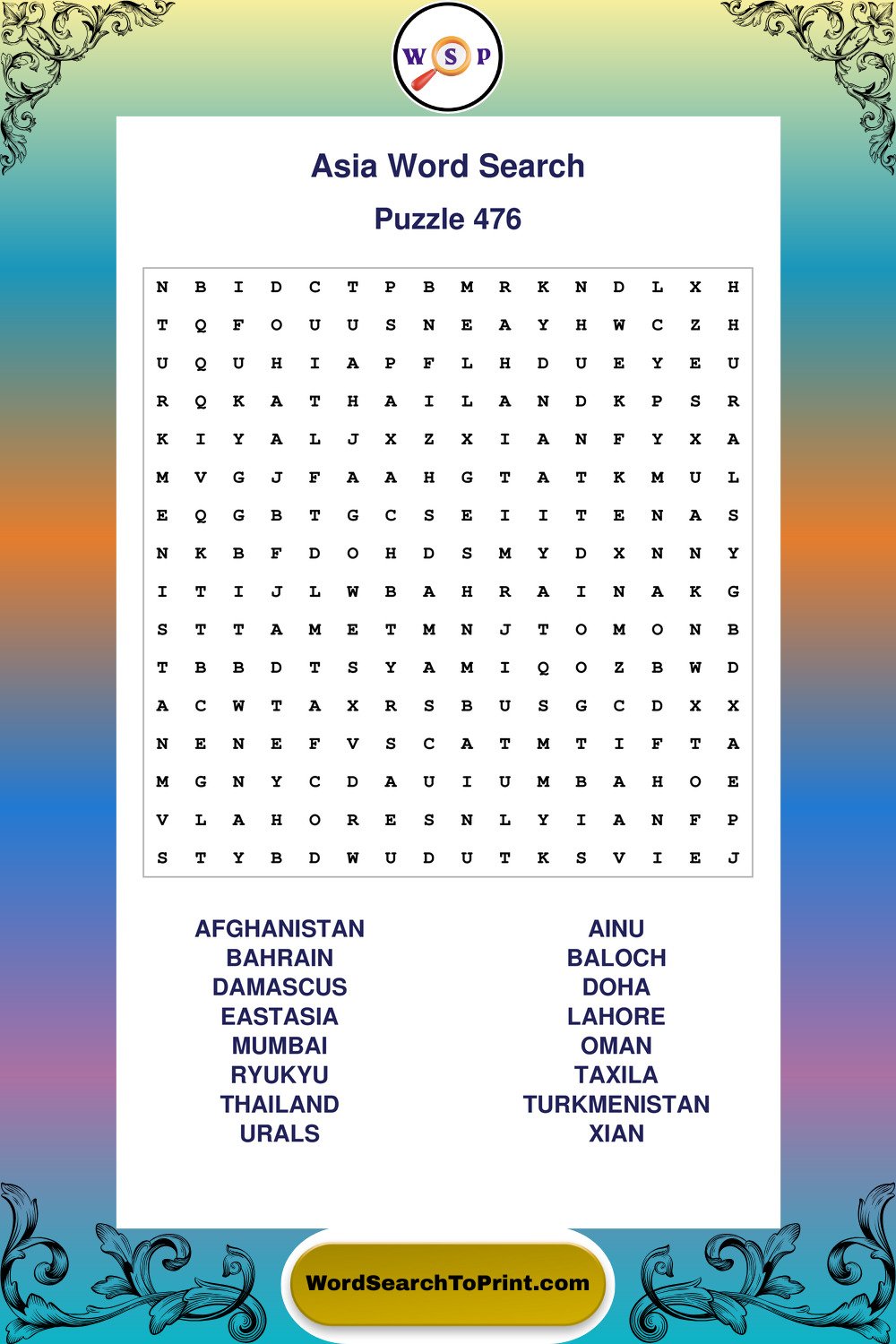 Asia Word Search Puzzle 476