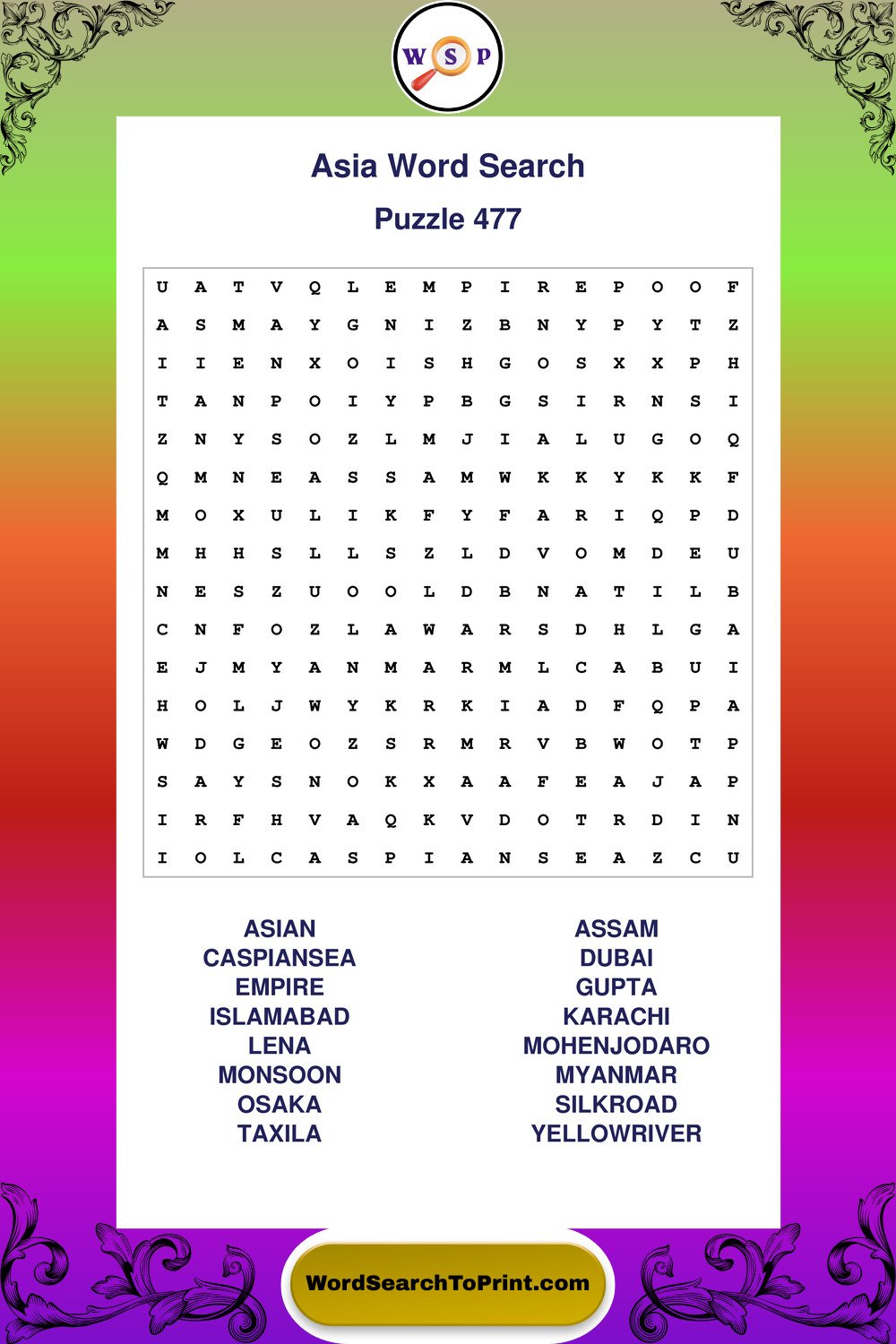 Asia Word Search Puzzle 477