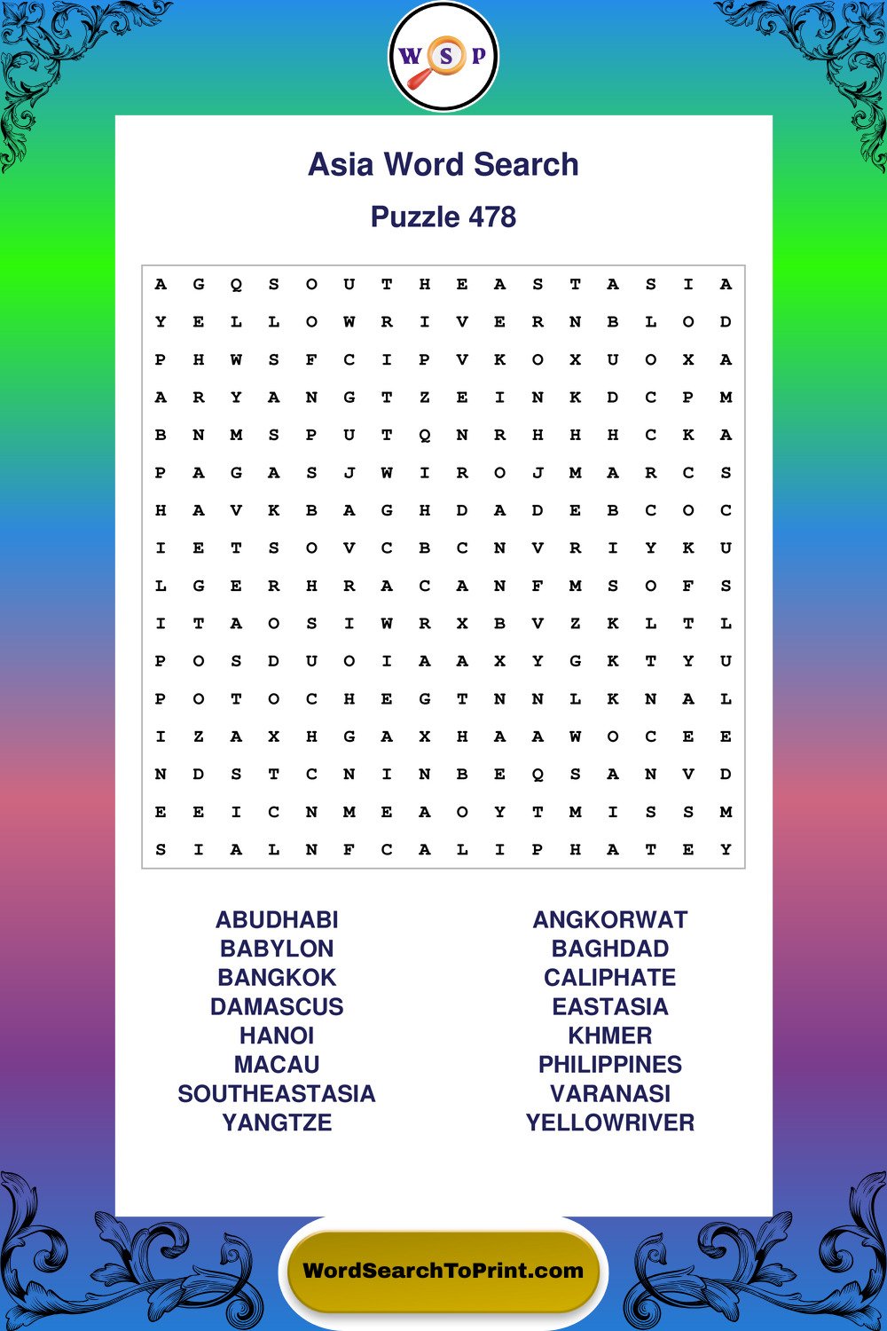 Asia Word Search Puzzle 478