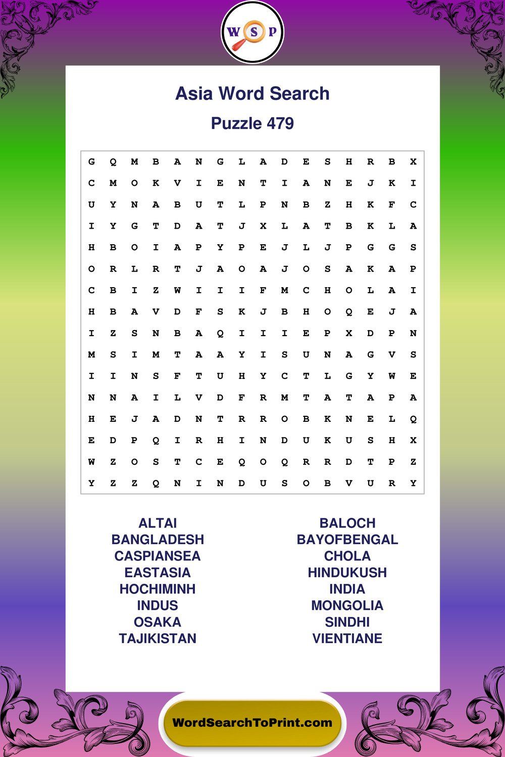 Asia Word Search Puzzle 479