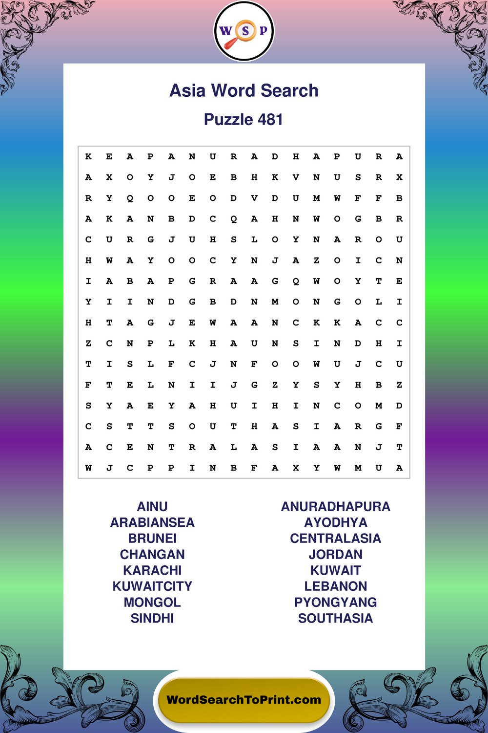 Asia Word Search Puzzle 481