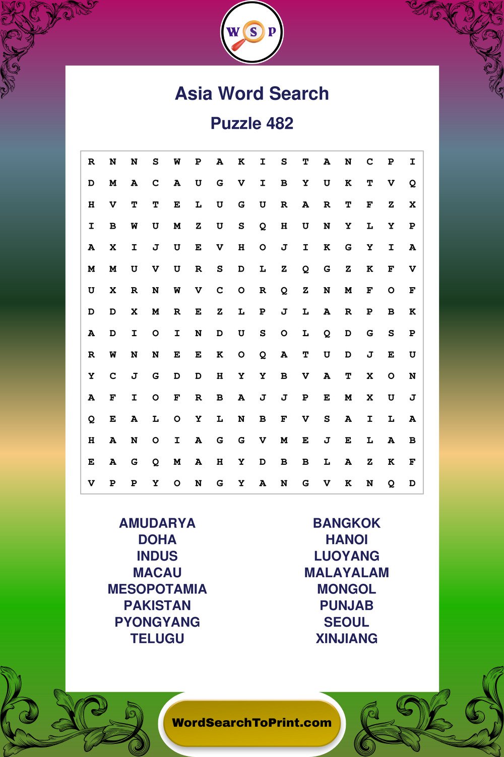 Asia Word Search Puzzle 482