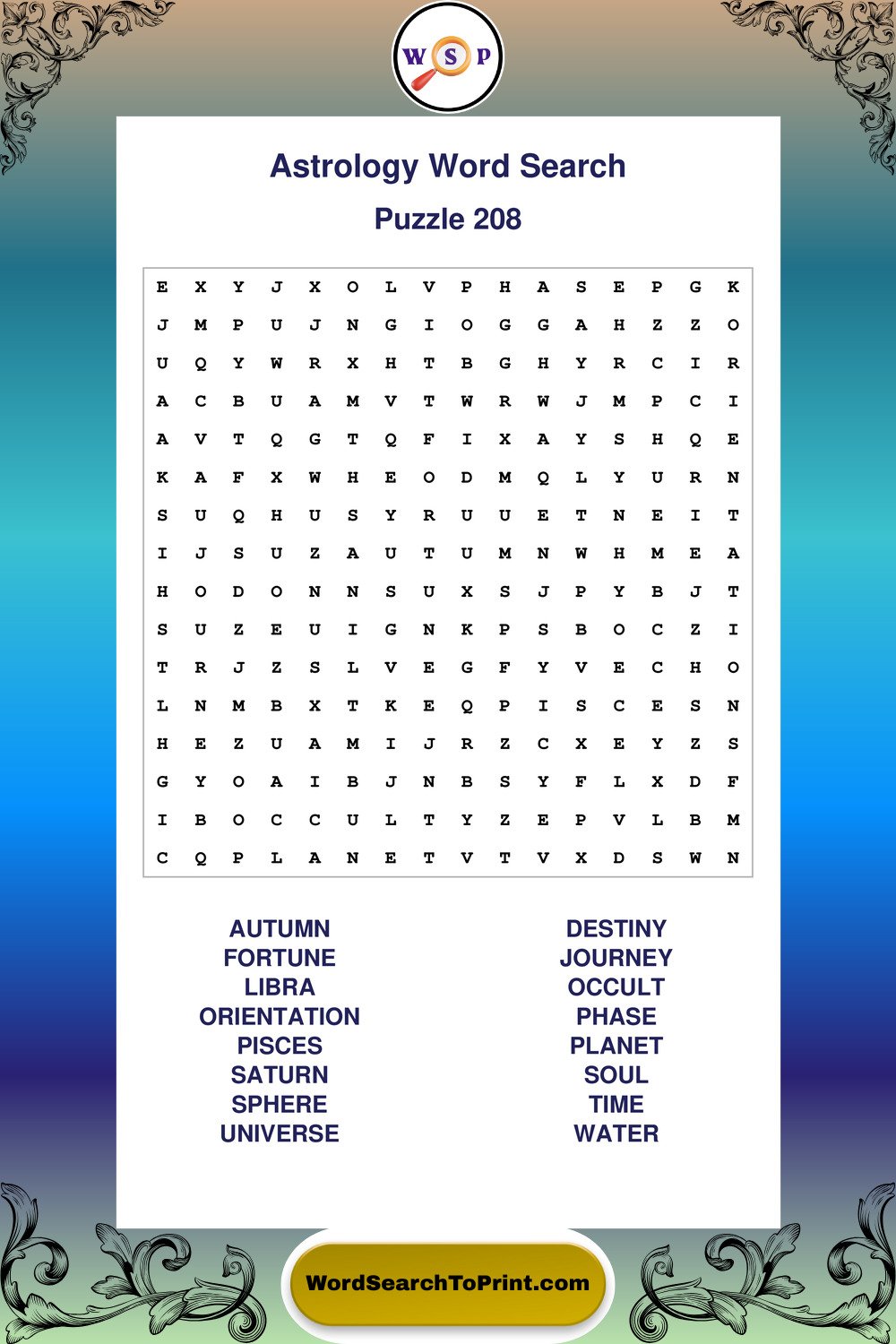 Astrology Word Search Puzzle 208
