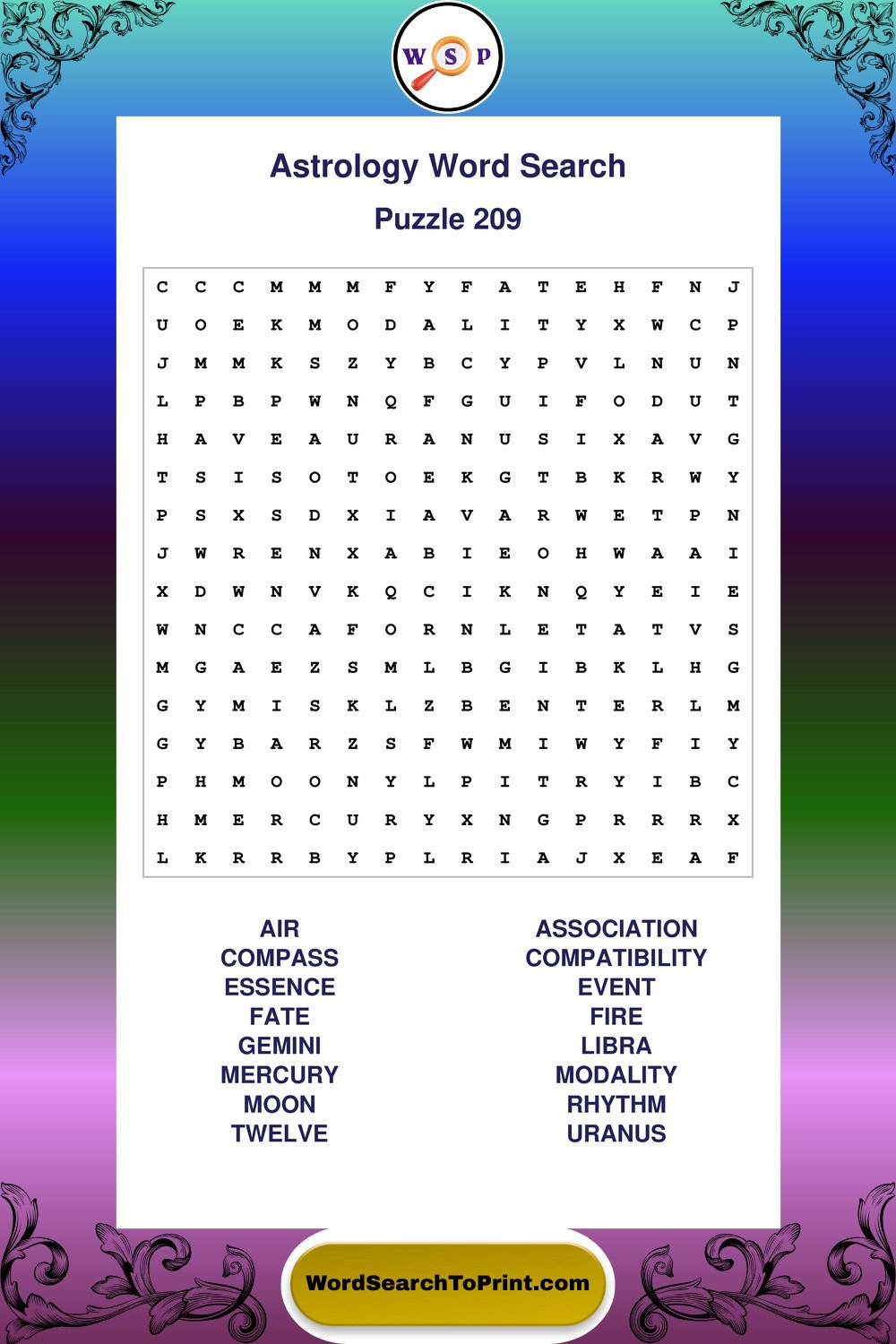 Astrology Word Search Puzzle 209