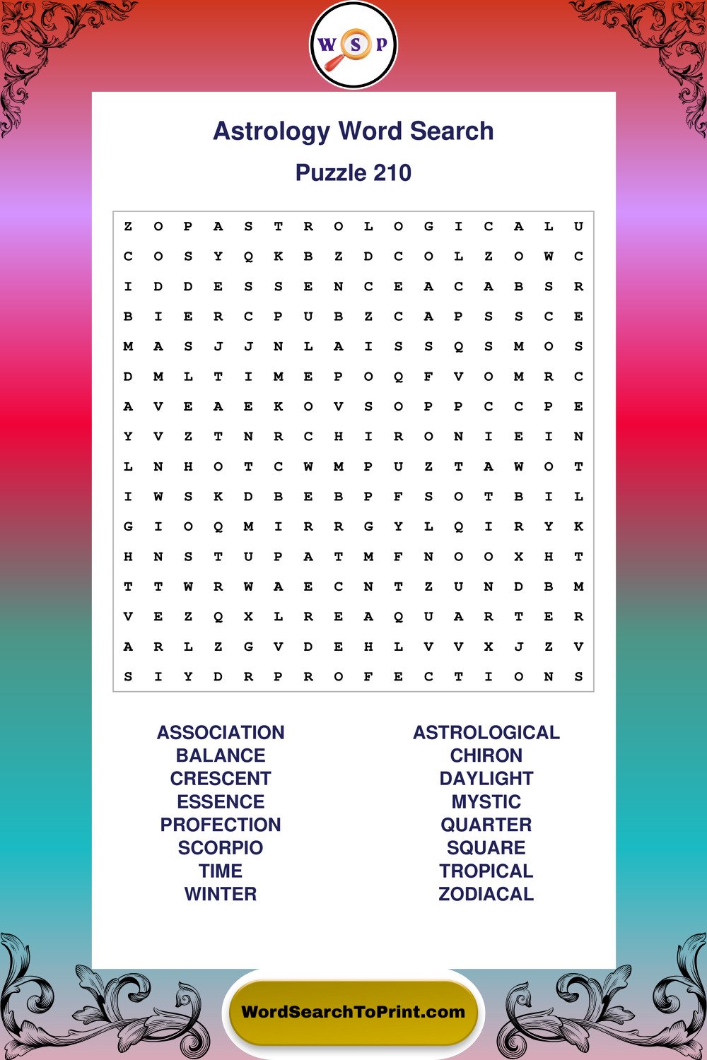 Astrology Word Search Puzzle 210