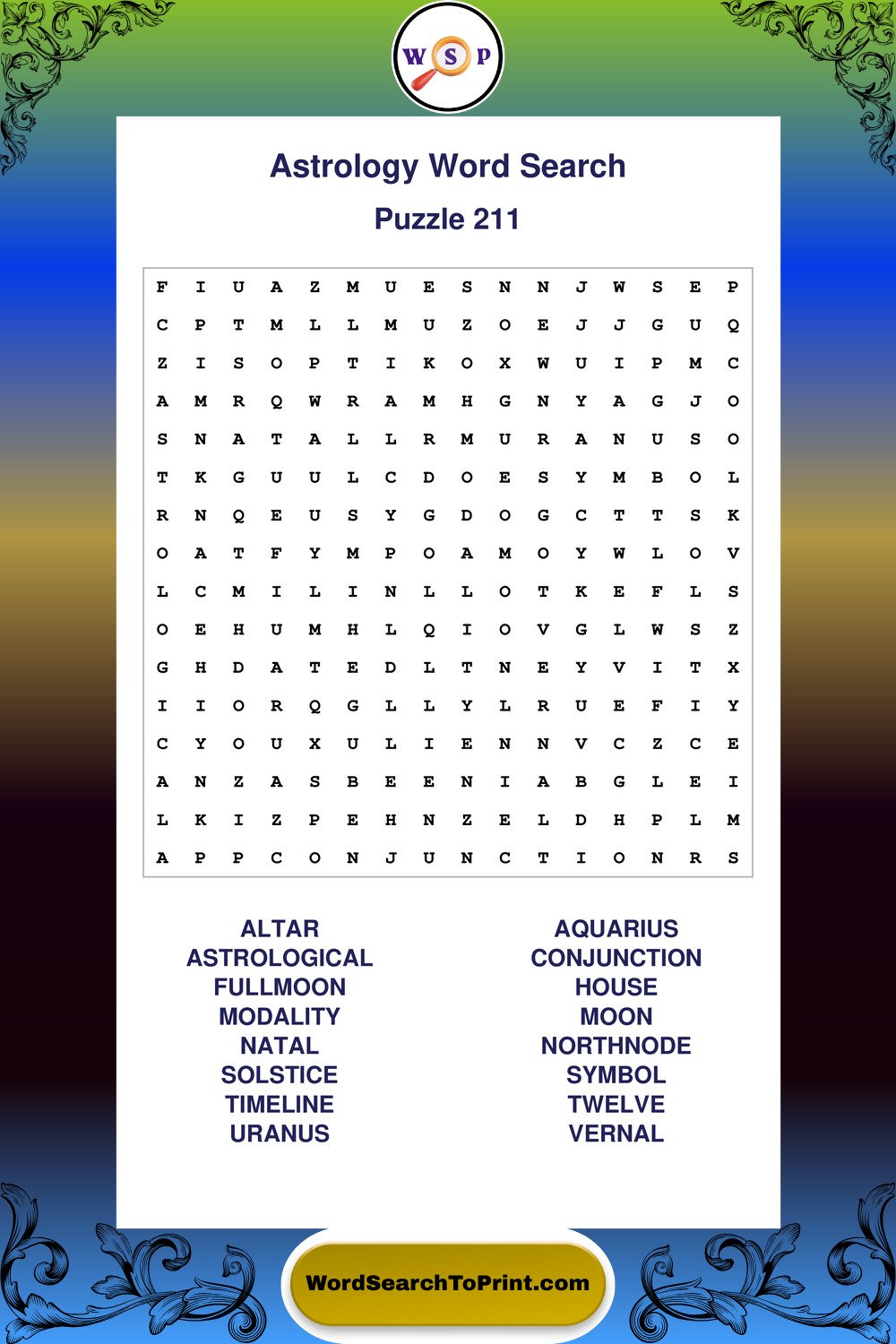 Astrology Word Search Puzzle 211