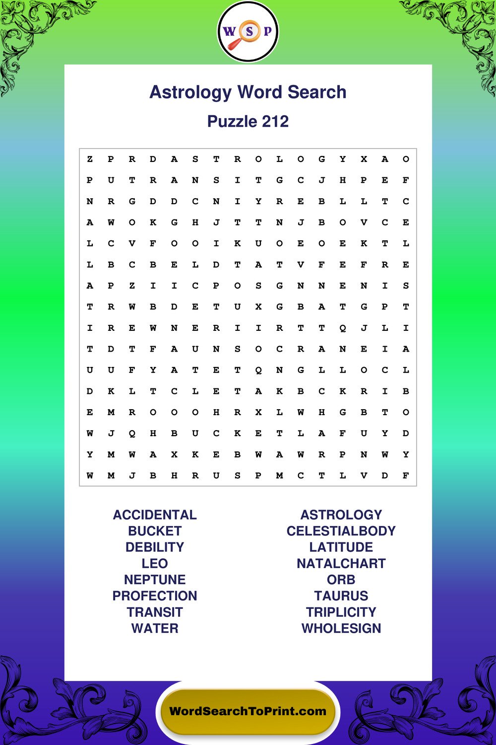 Astrology Word Search Puzzle 212