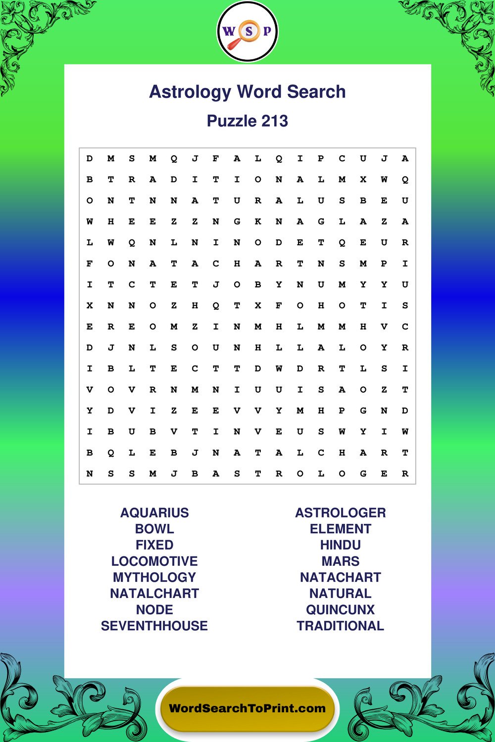 Astrology Word Search Puzzle 213