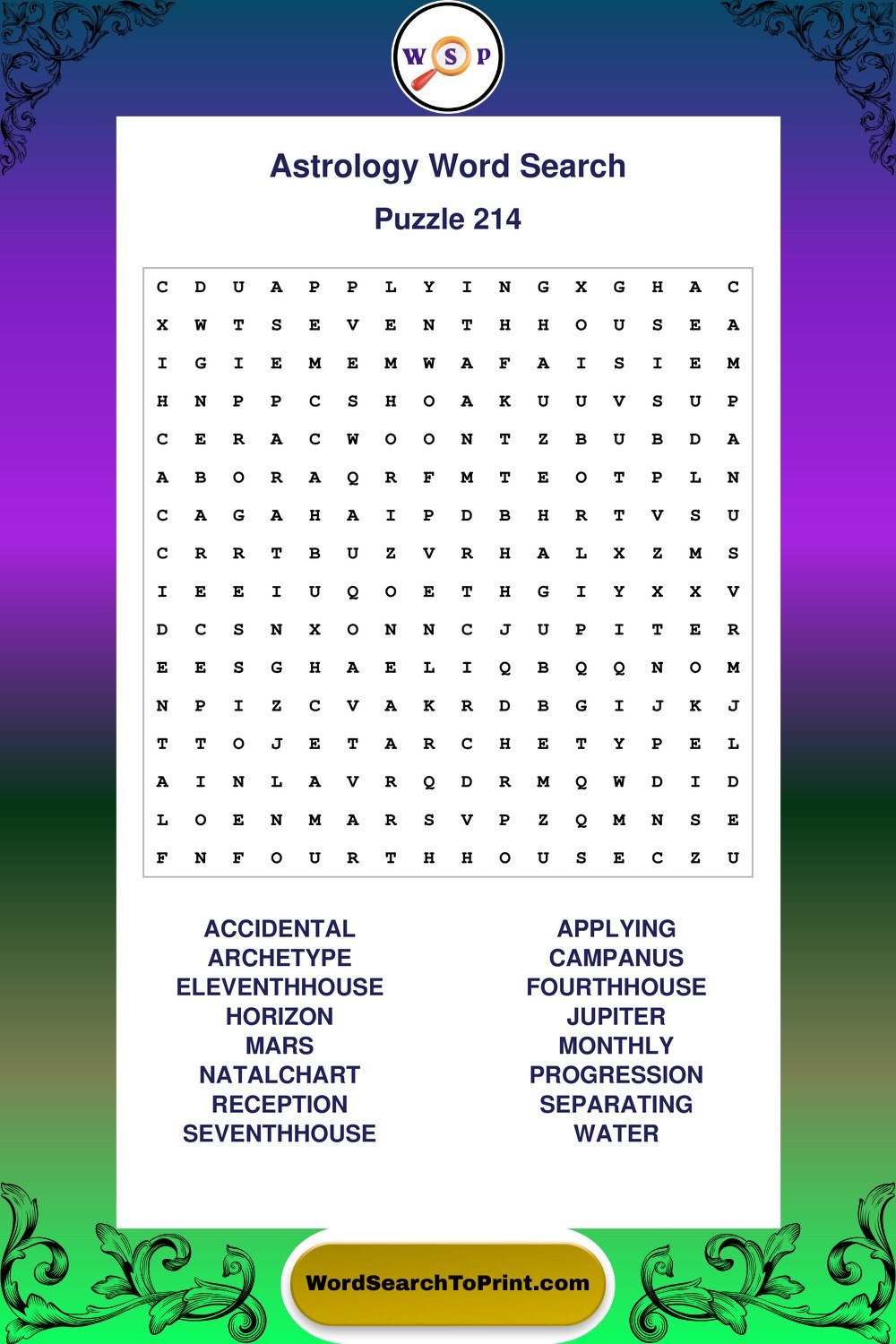 Astrology Word Search Puzzle 214