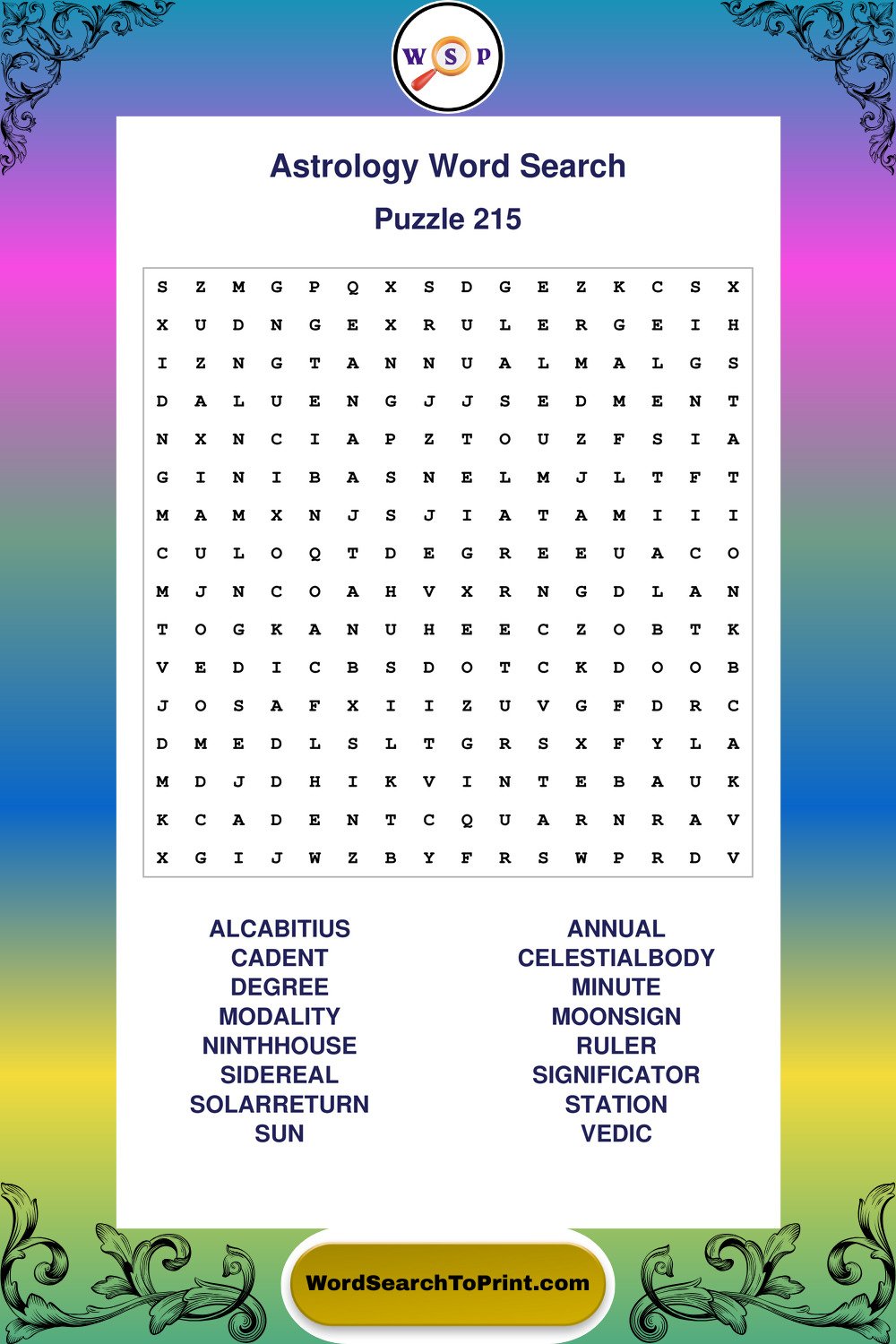 Astrology Word Search Puzzle 215