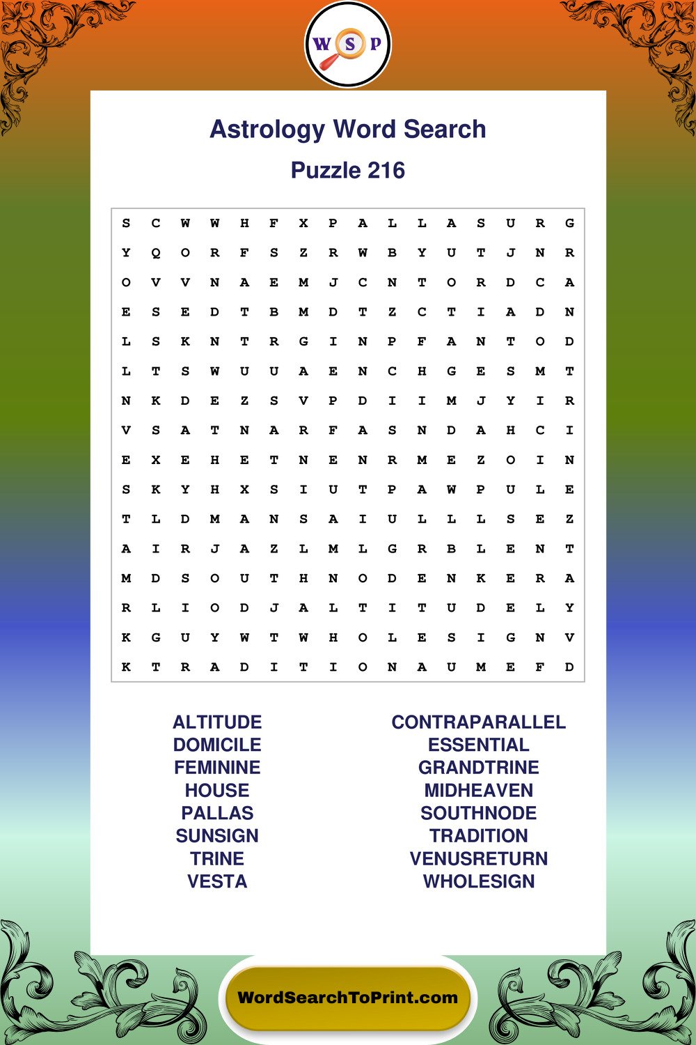 Astrology Word Search Puzzle 216
