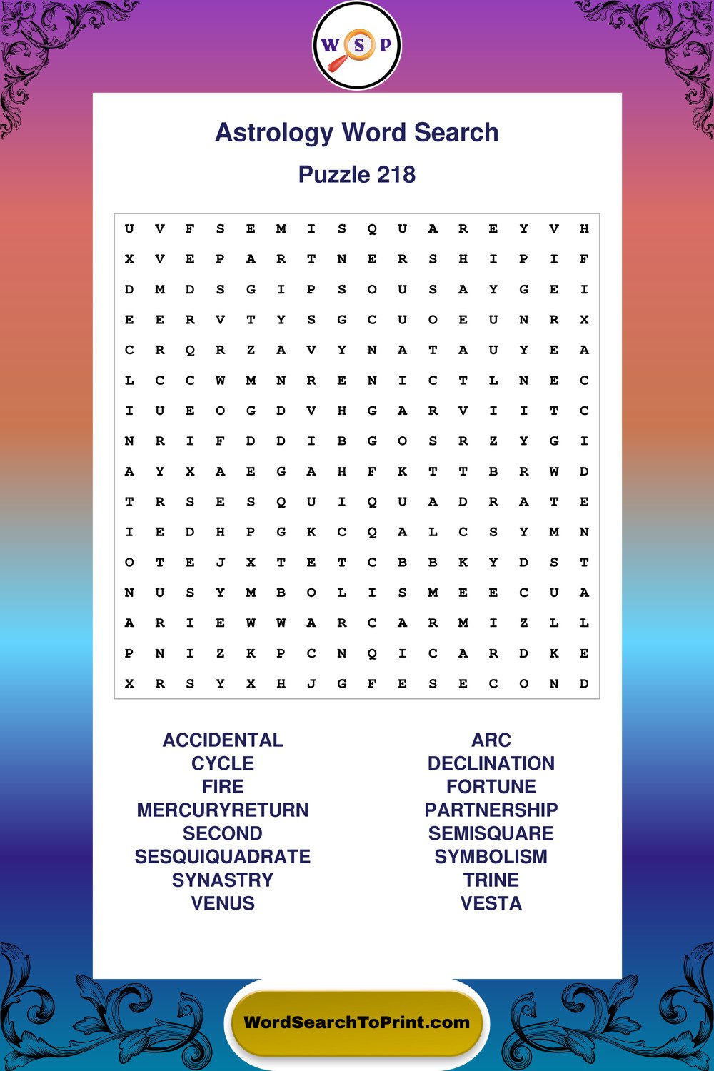 Astrology Word Search Puzzle 218