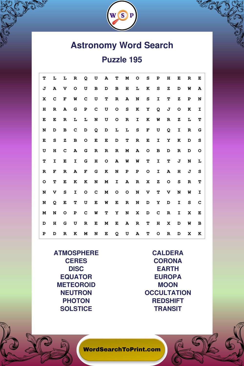 Astronomy Word Search Puzzle 195