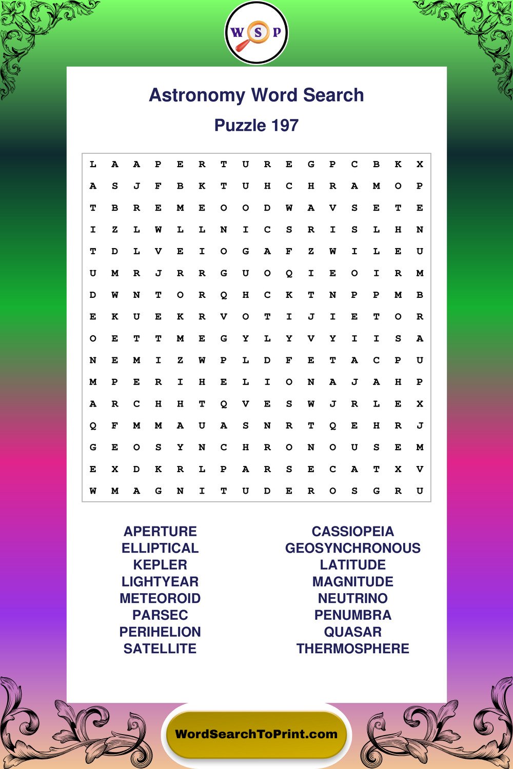 Astronomy Word Search Puzzle 197